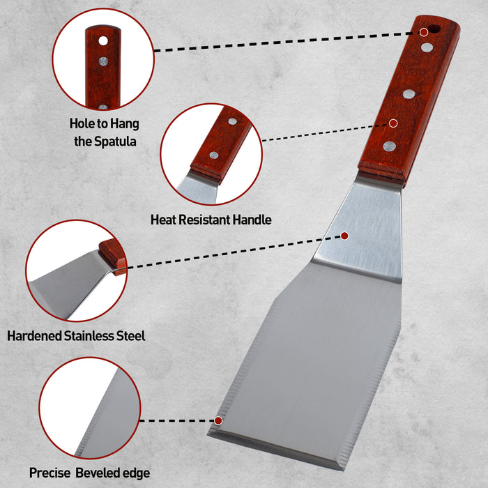 Stainless Steel Griddle Spatula front view with details