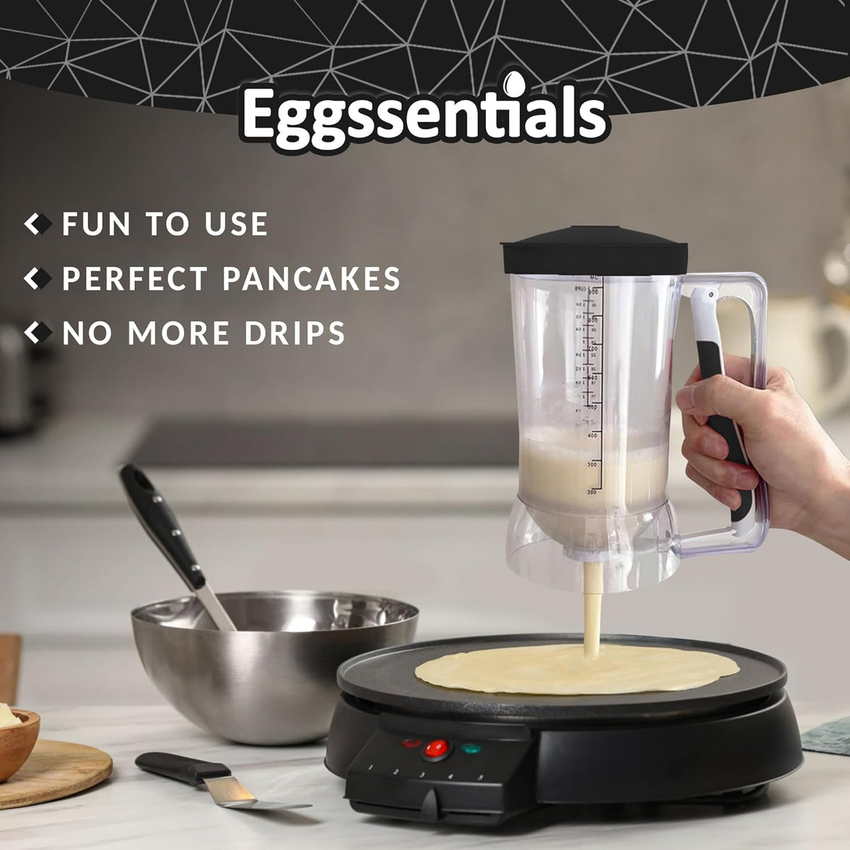 eggssentials pancake batter dispenser black