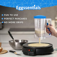 Eggssentials Pancake Batter Dispenser offers drip-free pouring for making perfect pancakes.