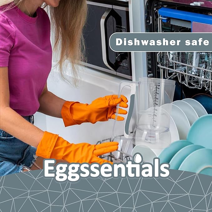 Eggssentials Pancake Batter Dispenser loaded into dishwasher, highlighting its easy-clean design.