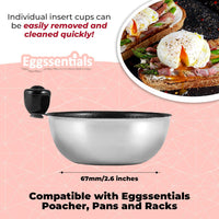Egg Poacher Spare Removable Poaching Cup compatible with Eggssentials pans and racks for cooking.