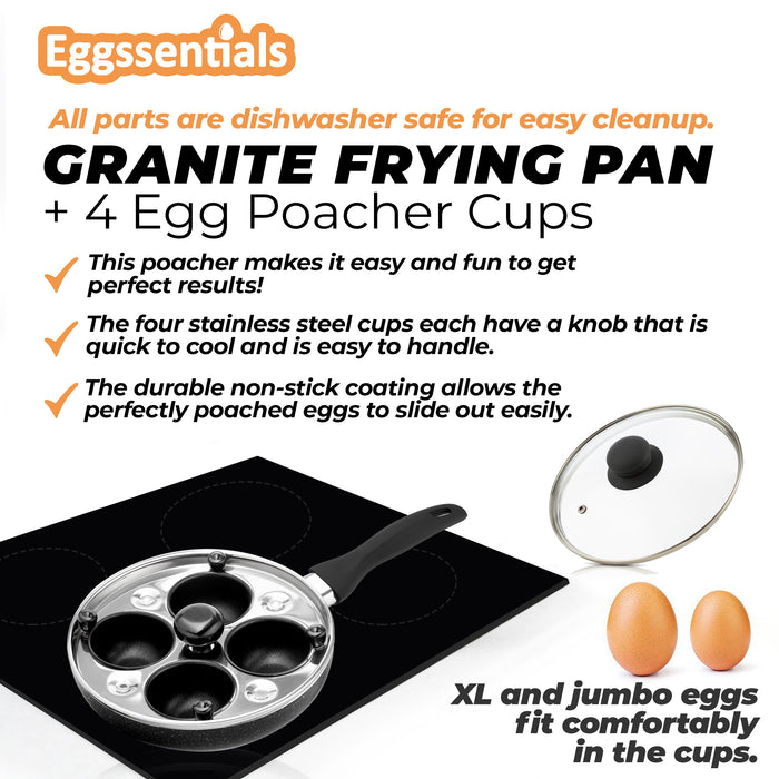 granite frying pan with 4 egg poacher cups