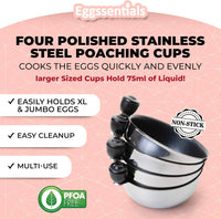 Stack of Egg Poacher Spare Removable Poaching Cup inserts with polished stainless non-stick design.