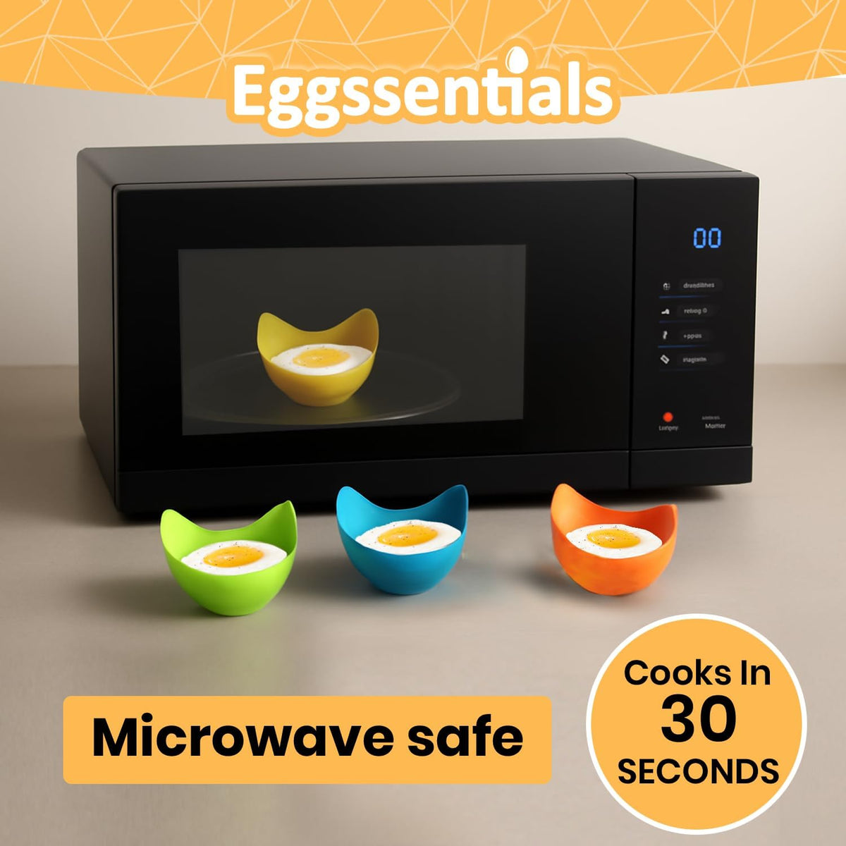 Colorful Silicone Egg Poaching Cups by Eggssentials cooking eggs in a microwave in just 30 seconds.
