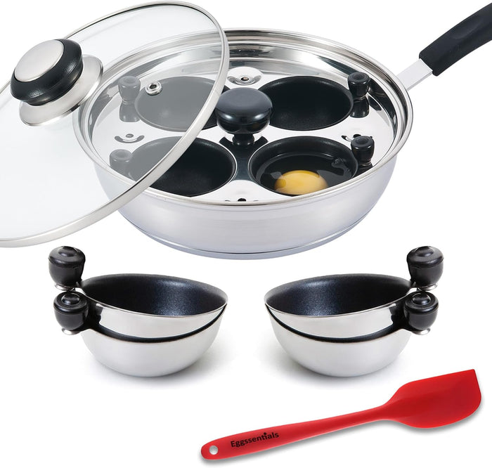 Four Cup Egg Poacher Pan With Extra 4 Cups and spatula