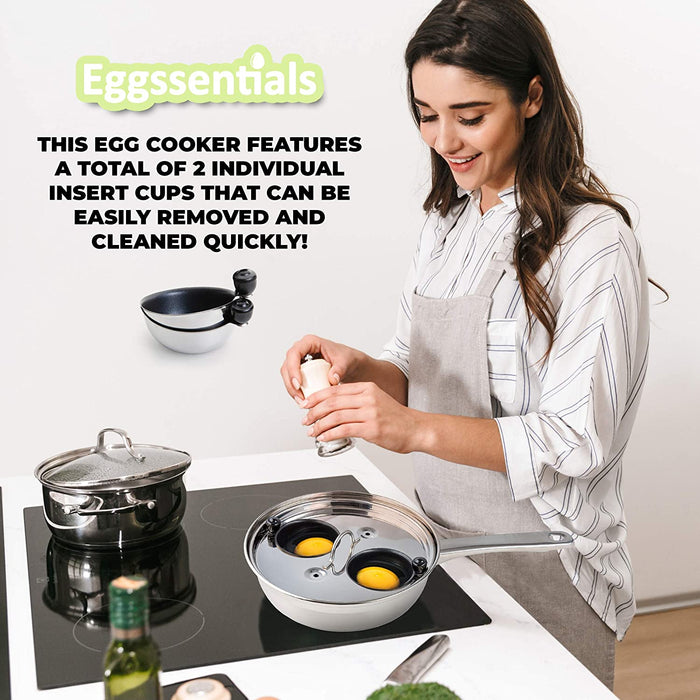 Two Cup Egg Poacher Pan with details