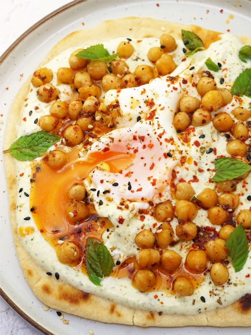 Toasted Pita With Buttery Chickpeas And Poached Eggs