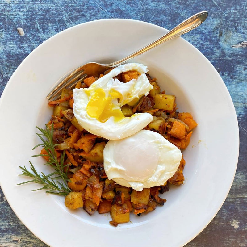 Sweet Potato Hash With A Poached Egg