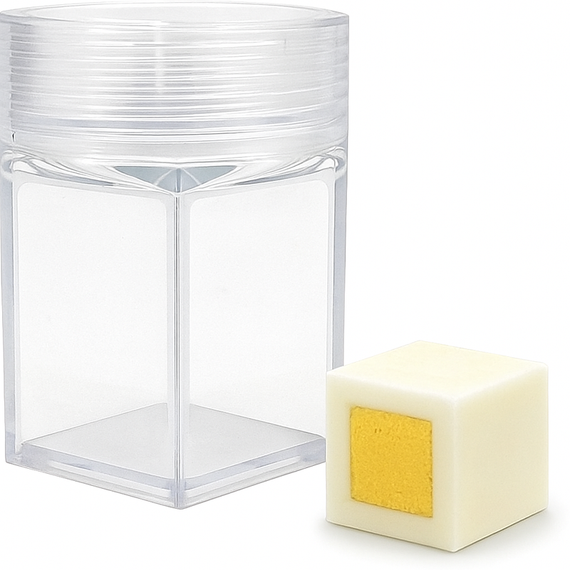 Transparent egg cuber beside a cubed boiled egg, showing how to shape round eggs into squares.