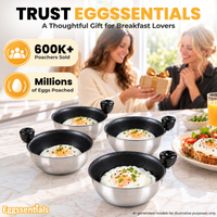 Eggssentials Egg Poacher Replacement Spare Stainless Steel Anti-Stick PFOA Free Individual Removable Poaching Cups (4)