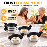 Eggssentials Egg Poacher Replacement Spare Stainless Steel 68mm in Diameter Anti-Stick PFOA Free Individual Removable Poaching Cups (6)