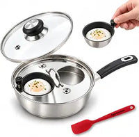 Egg Poacher - Eggssentials Poached Egg Maker, Stainless Steel Egg Poaching Pan, Poached Eggs Cooker Food Grade Safe PFOA Free with Spatula.