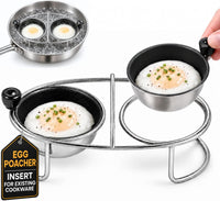 Eggssentials Egg Poacher Insert Stainless Steel Poached Egg Cooker Eggs Poaching Cup PFOA Free Egg Poachers Nonstick, 6.25" Rack Compatible with Skillet Instant Pot Pressure Cooker, 2 Poached Cups