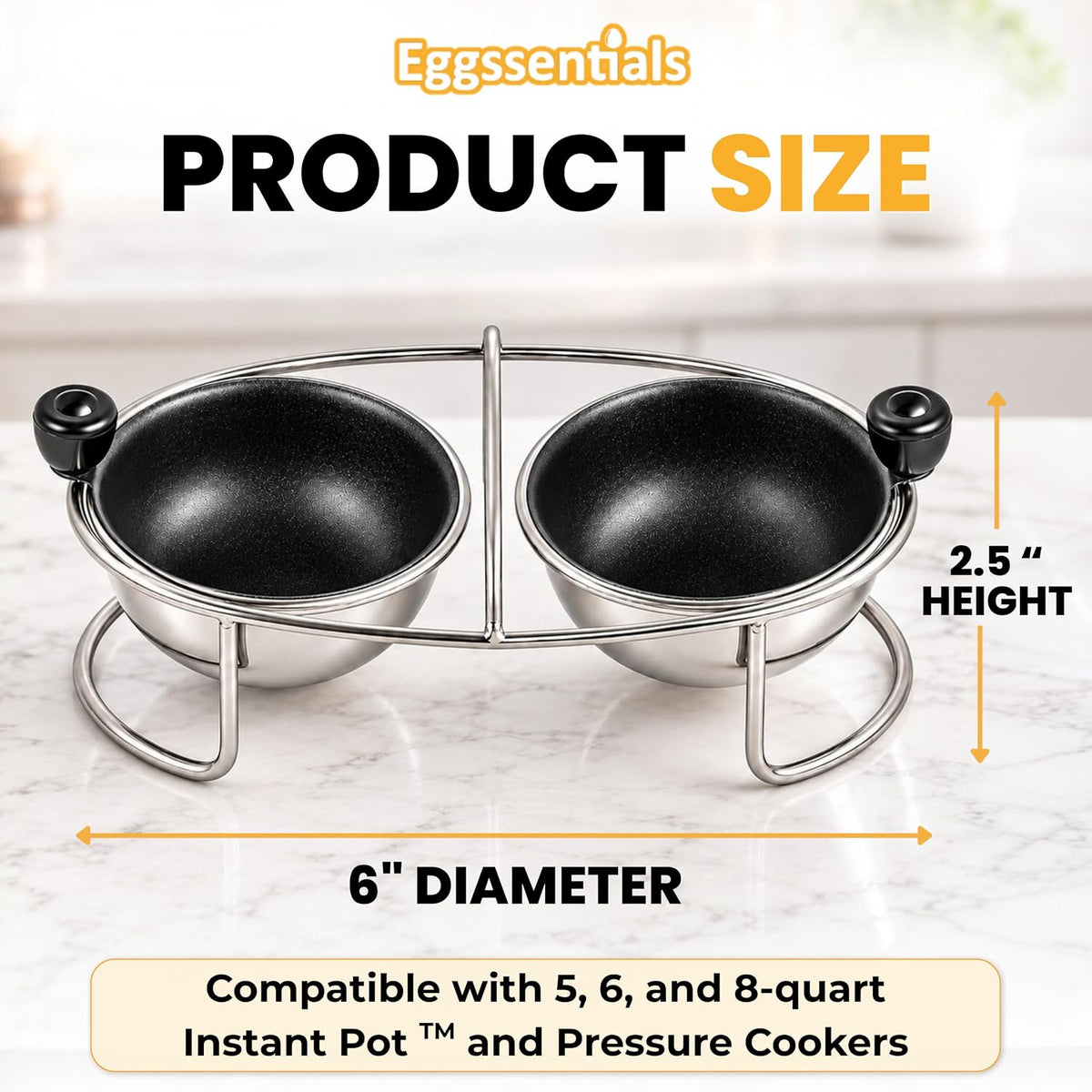 Eggssentials Egg Poacher Insert Stainless Steel Poached Egg Cooker Eggs Poaching Cup PFOA Free Egg Poachers Nonstick, 6.25" Rack Compatible with Skillet Instant Pot Pressure Cooker, 2 Poached Cups