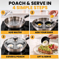 Eggssentials Egg Poacher Insert Stainless Steel Poached Egg Cooker Eggs Poaching Cup PFOA Free Egg Poachers Nonstick, 6.25" Rack Compatible with Skillet Instant Pot Pressure Cooker, 2 Poached Cups