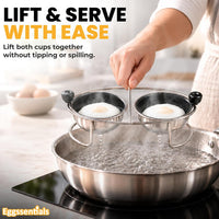 Eggssentials Egg Poacher Insert Stainless Steel Poached Egg Cooker Eggs Poaching Cup PFOA Free Egg Poachers Nonstick, 6.25" Rack Compatible with Skillet Instant Pot Pressure Cooker, 2 Poached Cups