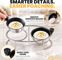 Eggssentials Egg Poacher Insert Stainless Steel Poached Egg Cooker Eggs Poaching Cup PFOA Free Egg Poachers Nonstick, 6.25" Rack Compatible with Skillet Instant Pot Pressure Cooker, 2 Poached Cups