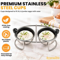 Eggssentials Egg Poacher Insert Stainless Steel Poached Egg Cooker Eggs Poaching Cup PFOA Free Egg Poachers Nonstick, 6.25" Rack Compatible with Skillet Instant Pot Pressure Cooker, 2 Poached Cups