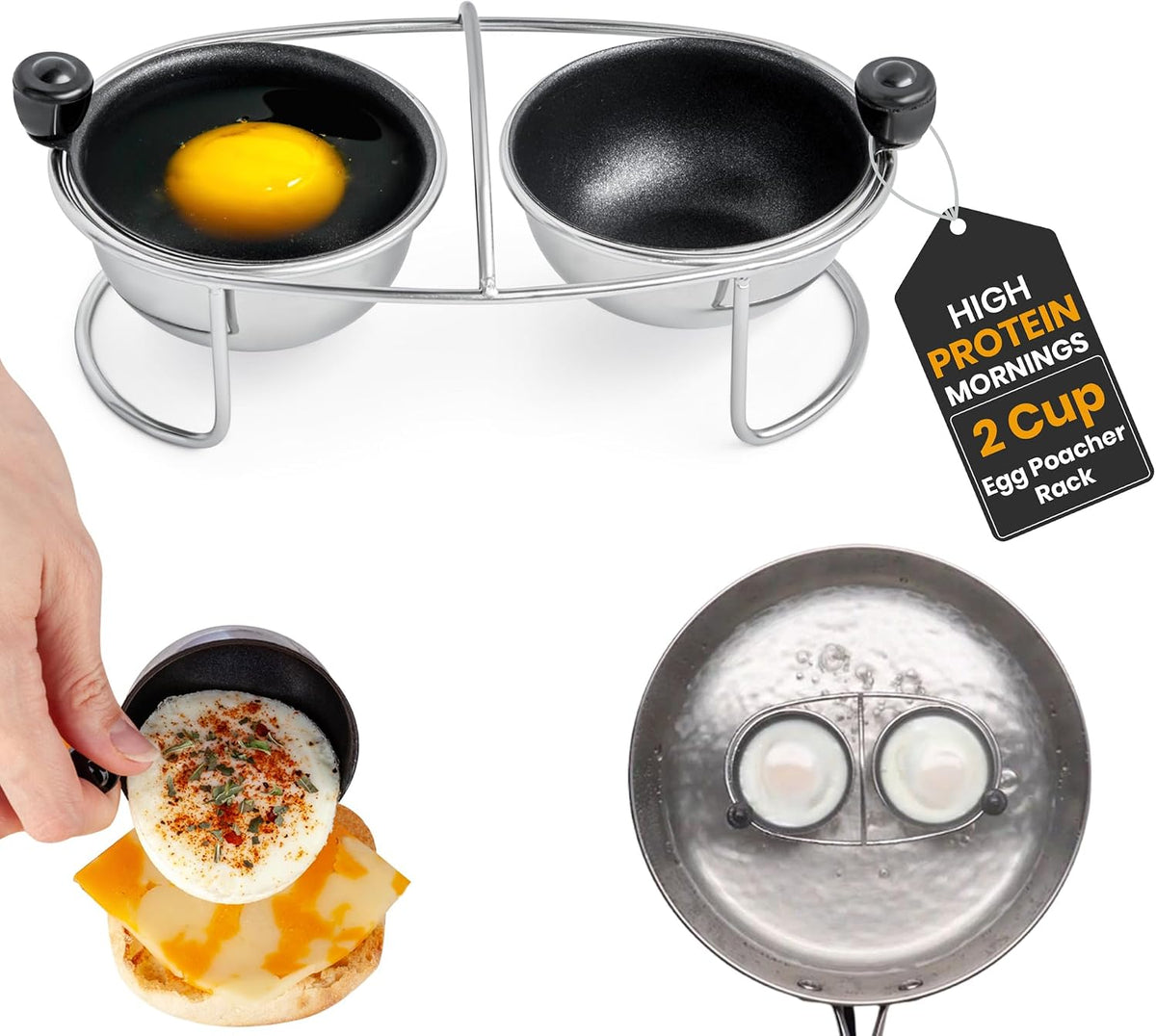 Egg Poacher Insert Stainless Steel Poached Egg Cooker Eggs Poaching Cup PFOA Free Egg Poachers Nonstick, 7.25" Rack Compatible with Current Cookware, Skillets & Instant Pots