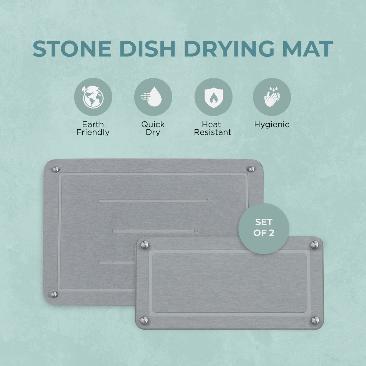 Stone Drying Mat for Kitchen counter- 2 pack- Gray