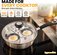 Eggssentials Egg Poacher Pan Nonstick Coating - Poached Egg Cooker, Stainless Steel Egg Poaching Pan PFOA Free with Spatula, Poached Egg Maker, Egg Poachers Cookware