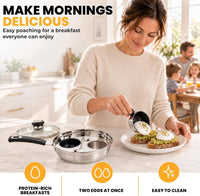 Eggssentials Egg Poacher Pan Nonstick Coating - Poached Egg Cooker, Stainless Steel Egg Poaching Pan PFOA Free with Spatula, Poached Egg Maker, Egg Poachers Cookware