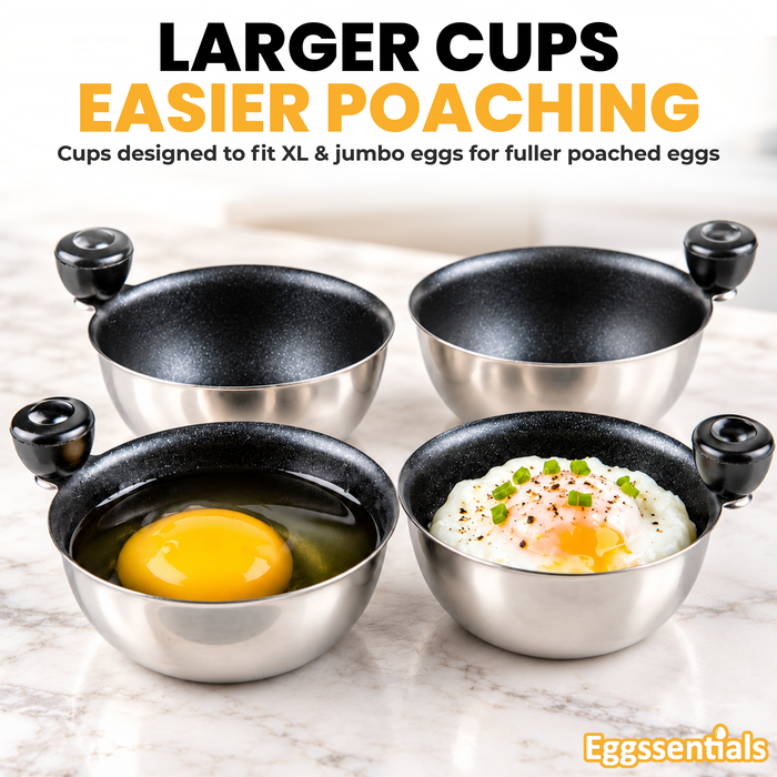 Eggssentials Egg Poacher Replacement Spare Stainless Steel Anti-Stick PFOA Free Individual Removable Poaching Cups (4)