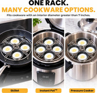 Eggssentials Egg Poacher Insert Stainless Steel Poached Egg Cooker Eggs Poaching Cup PFOA Free Egg Poachers Nonstick, 7.25" Rack Compatible with Current Cookware, Skillets & Instant Pots