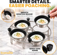 Eggssentials Egg Poacher Insert Stainless Steel Poached Egg Cooker Eggs Poaching Cup PFOA Free Egg Poachers Nonstick, 7.25" Rack Compatible with Current Cookware, Skillets & Instant Pots