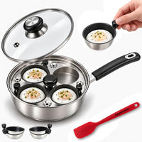 Egg Poacher - Eggssentials Poached Egg Maker, Stainless Steel Egg Poaching Pan, Poached Eggs Cooker Food Grade Safe PFOA Free with Spatula.