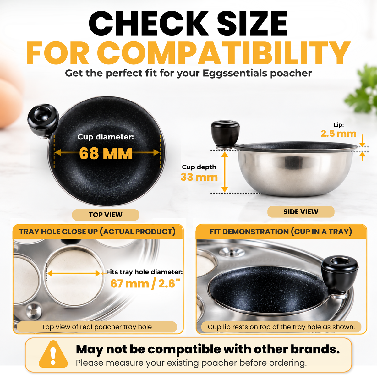 Eggssentials Egg Poacher Replacement Spare Stainless Steel Anti-Stick PFOA Free Individual Removable Poaching Cups (4)