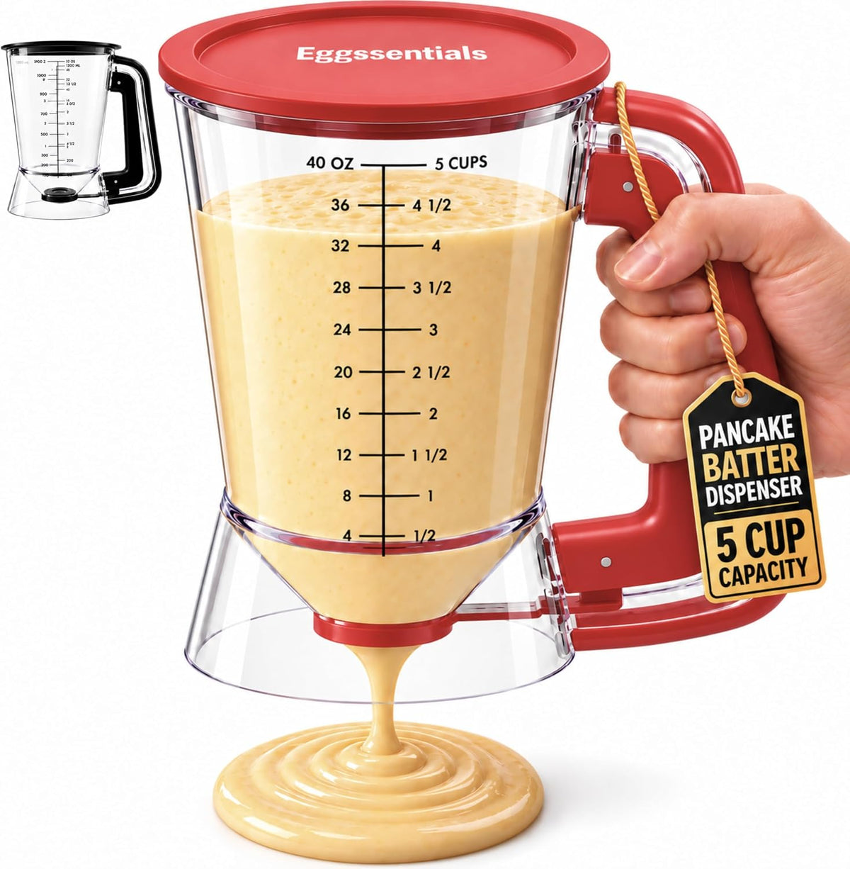 Eggssentials Pancake Batter Dispenser with Squeeze Handle Pancake Dispenser