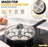 Eggssentials 2 IN 1 Egg Poacher Pan & 10 inch Frying Pan - Poached Egg Maker, Granite Egg Poacher with 6 Cups - Egg Pan Nonstick Omelette Pan