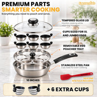 Eggssentials Poached Egg Maker Stainless Steel Egg Poacher Pan Food Grade Safe PFOA Free with Spatula