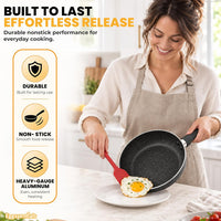2 IN 1 Egg Pan & Egg Poacher Pan, Granite Nonstick Fry Pan Poached Egg Maker and Frying Skillet with Lid, Poached Eggs Cooker Food Grade Safe PFOA Free with Spatula, Egg Cookware - 4 Cups