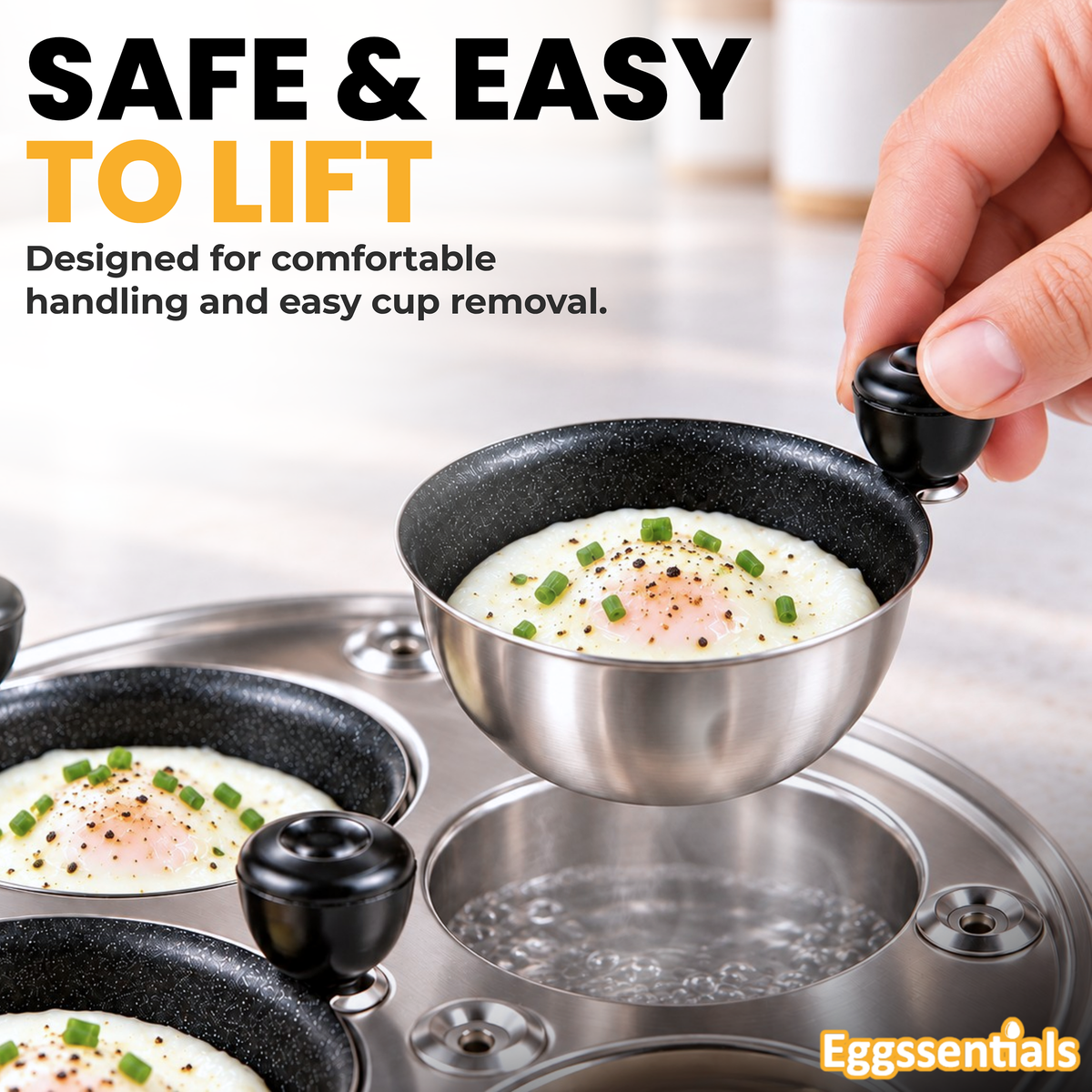 Eggssentials Egg Poacher Replacement Spare Stainless Steel Anti-Stick PFOA Free Individual Removable Poaching Cups (4)