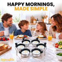 Eggssentials Egg Poacher Insert Stainless Steel Poached Egg Cooker Eggs Poaching Cup PFOA Free Egg Poachers Nonstick, 9 inches Rack, 6 Poached Cups