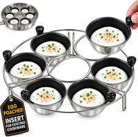 Eggssentials Egg Poacher Insert Stainless Steel Poached Egg Cooker Eggs Poaching Cup PFOA Free Egg Poachers Nonstick, 9 inches Rack, 6 Poached Cups