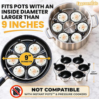 Eggssentials Egg Poacher Insert Stainless Steel Poached Egg Cooker Eggs Poaching Cup PFOA Free Egg Poachers Nonstick, 9 inches Rack, 6 Poached Cups