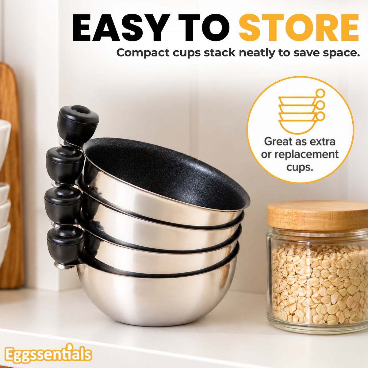 Eggssentials Egg Poacher Replacement Spare Stainless Steel Anti-Stick PFOA Free Individual Removable Poaching Cups (4)