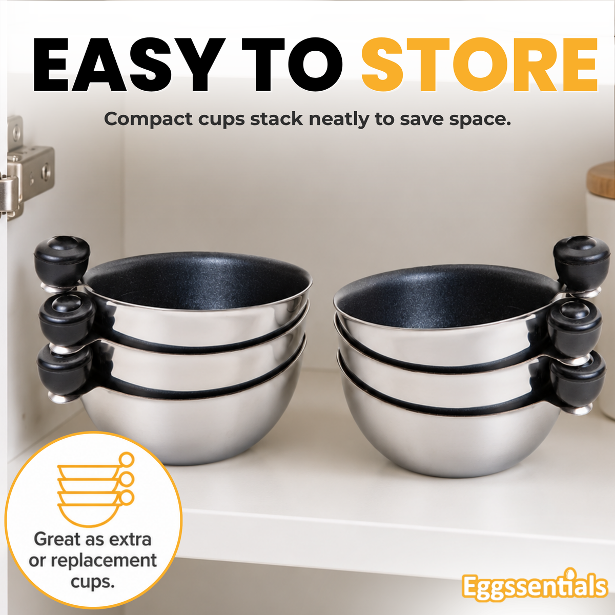 Eggssentials Egg Poacher Replacement Spare Stainless Steel 68mm in Diameter Anti-Stick PFOA Free Individual Removable Poaching Cups (6)