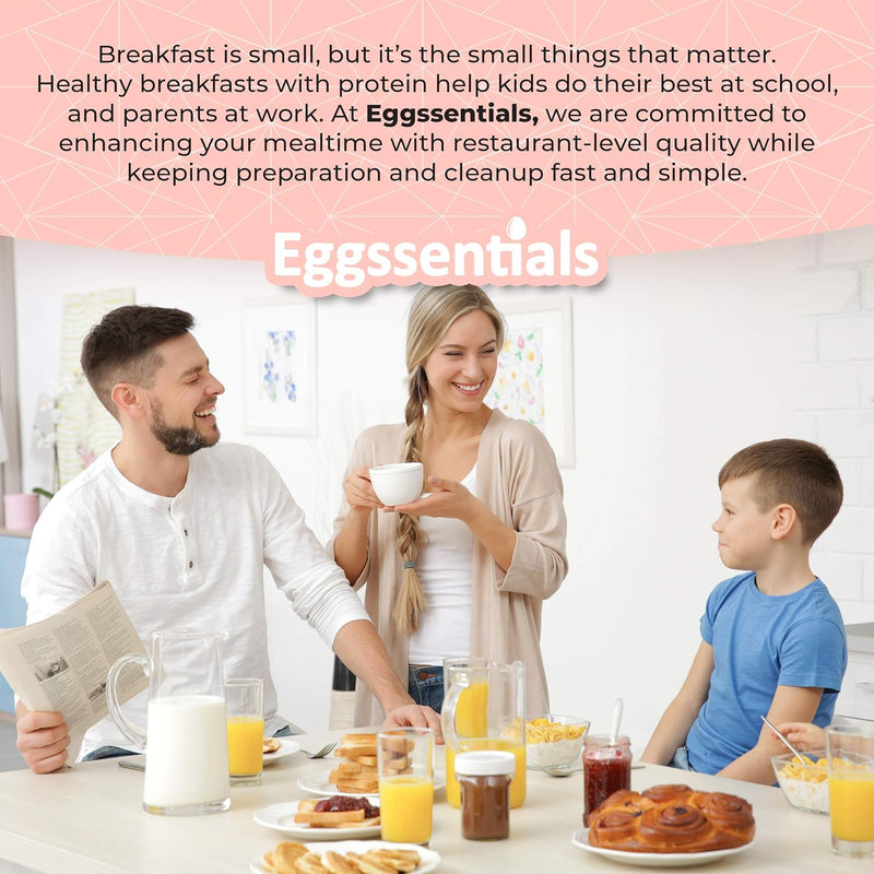 Family enjoying breakfast using Eggssentials Egg Poacher Spare Removable Poaching Cup together.
