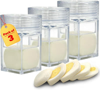 Pack of three egg cubers with sliced square-shaped boiled eggs, showing unique shape for creative serving.