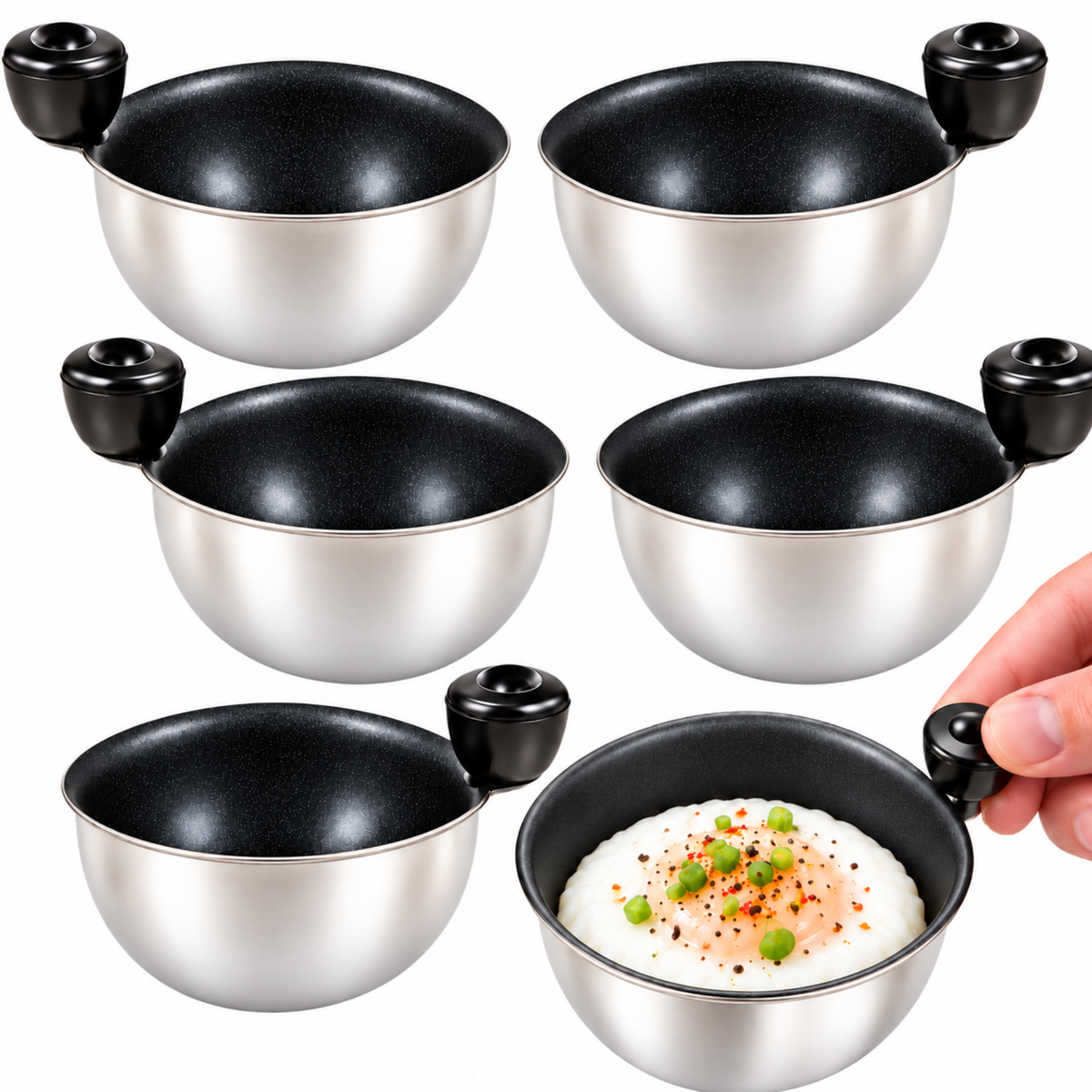 Eggssentials Egg Poacher Replacement Spare Stainless Steel 68mm in Diameter Anti-Stick PFOA Free Individual Removable Poaching Cups (6)