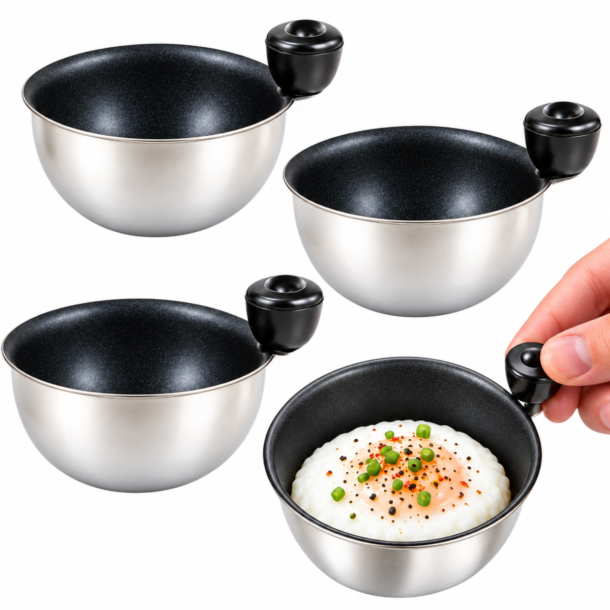 Eggssentials Egg Poacher Replacement Spare Stainless Steel Anti-Stick PFOA Free Individual Removable Poaching Cups (4)
