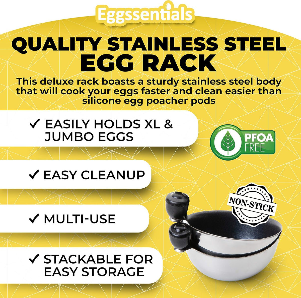 Egg Poacher Insert Stainless Steel Poached Egg Cooker Eggs Poaching Cup PFOA Free Egg Poachers Nonstick, 7.25" Rack Compatible with Current Cookware, Skillets & Instant Pots