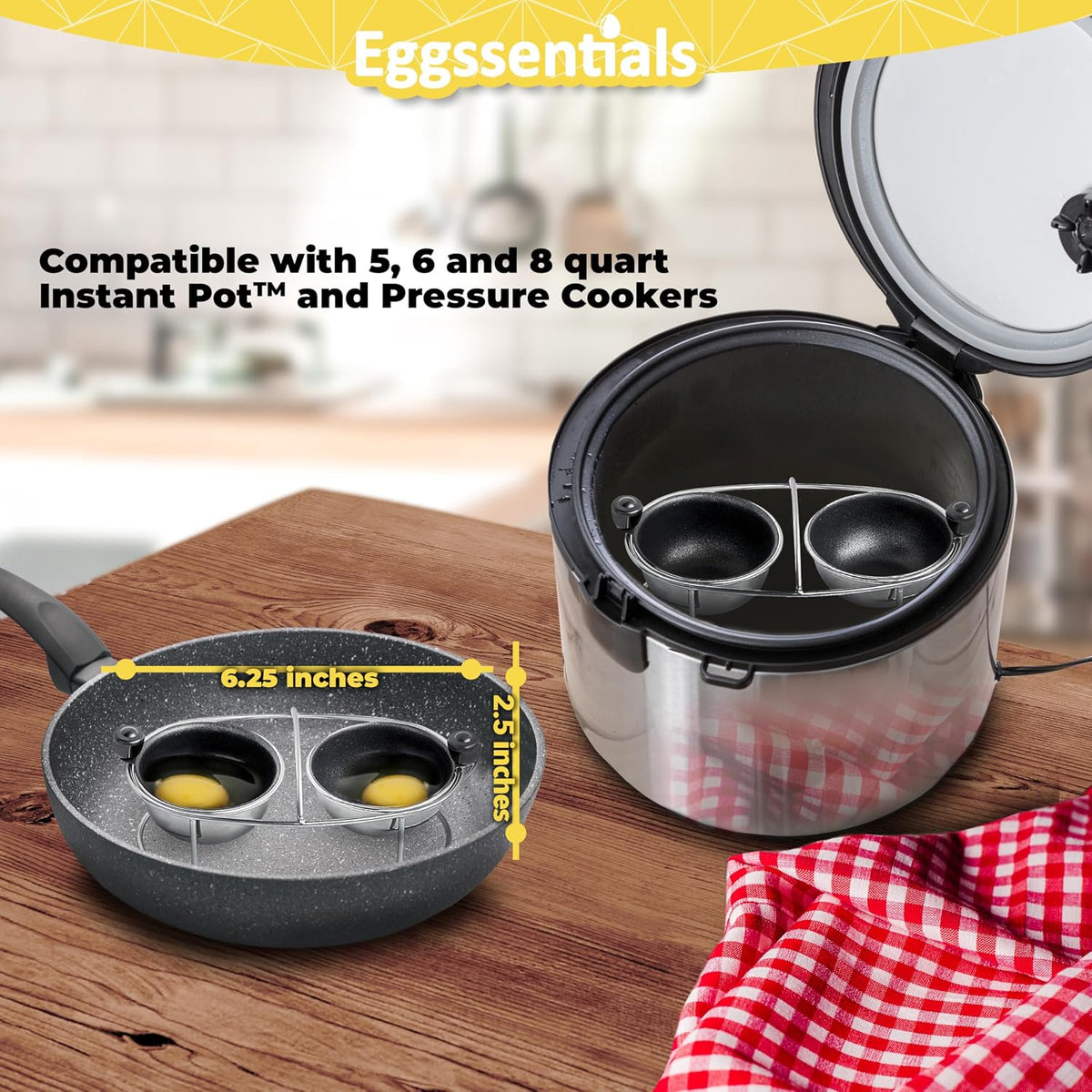 Egg Poacher Insert Stainless Steel Poached Egg Cooker Eggs Poaching Cup PFOA Free Egg Poachers Nonstick, 7.25" Rack Compatible with Current Cookware, Skillets & Instant Pots
