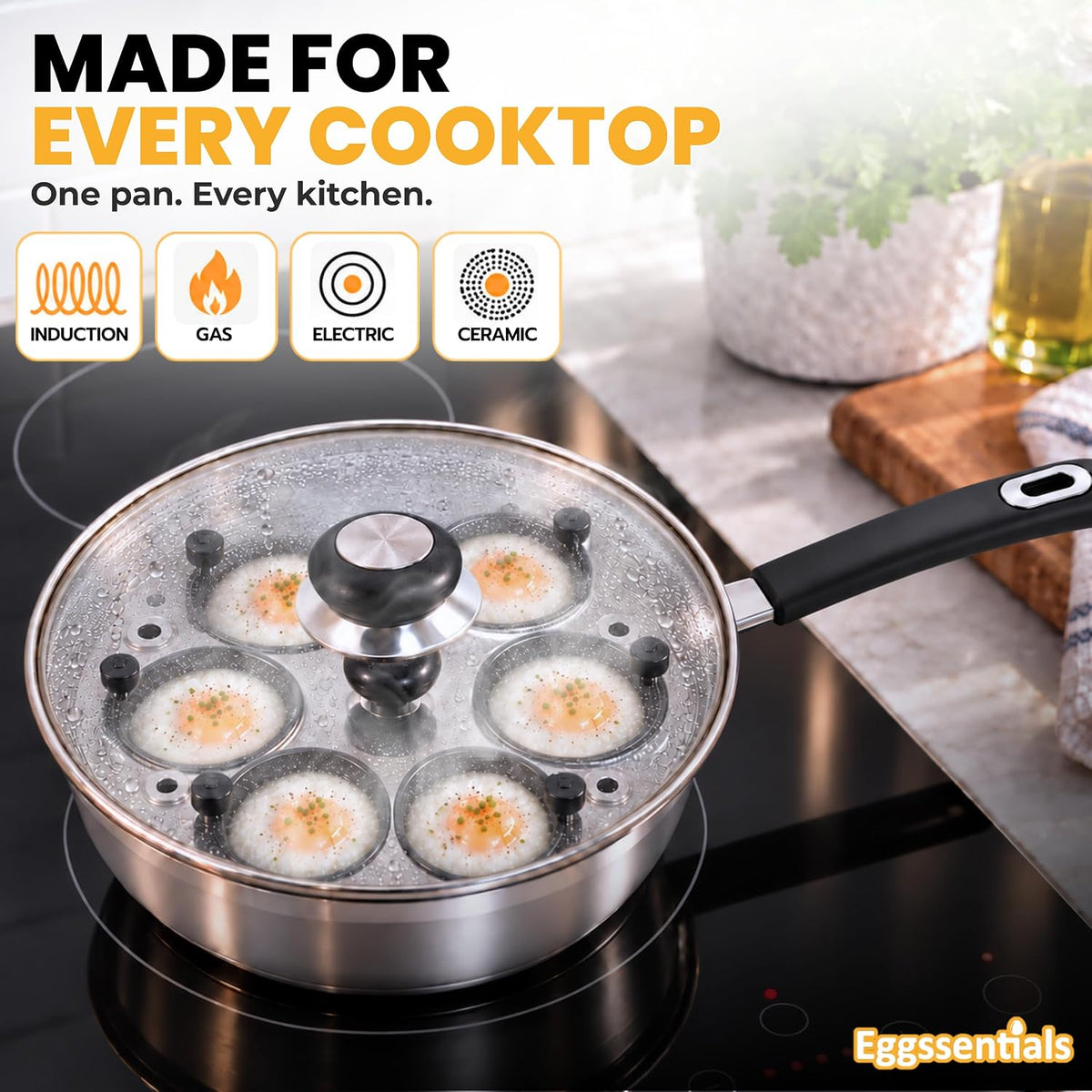 Eggssentials Egg Poacher Pan Nonstick Poached Egg Maker, Stainless Steel Egg Poaching Pan, Poached Eggs Cooker Food Grade Safe PFOA Free with Spatula, Egg Poachers Cookware
