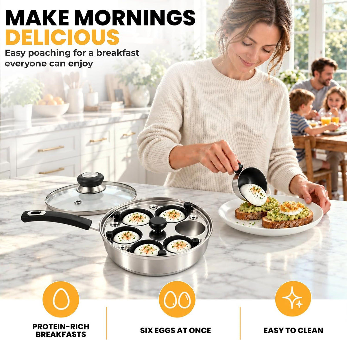 Eggssentials Egg Poacher Pan Nonstick Poached Egg Maker, Stainless Steel Egg Poaching Pan, Poached Eggs Cooker Food Grade Safe PFOA Free with Spatula, Egg Poachers Cookware
