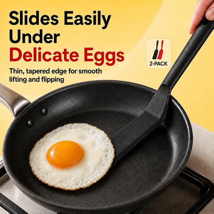 Eggssentials Pack of 2, Egg Spatula - Non-Stick, High Heat Resistant Kitchen Tools for Panckes, Eggs, Baking, Cooking, and Mixing - Red & Black